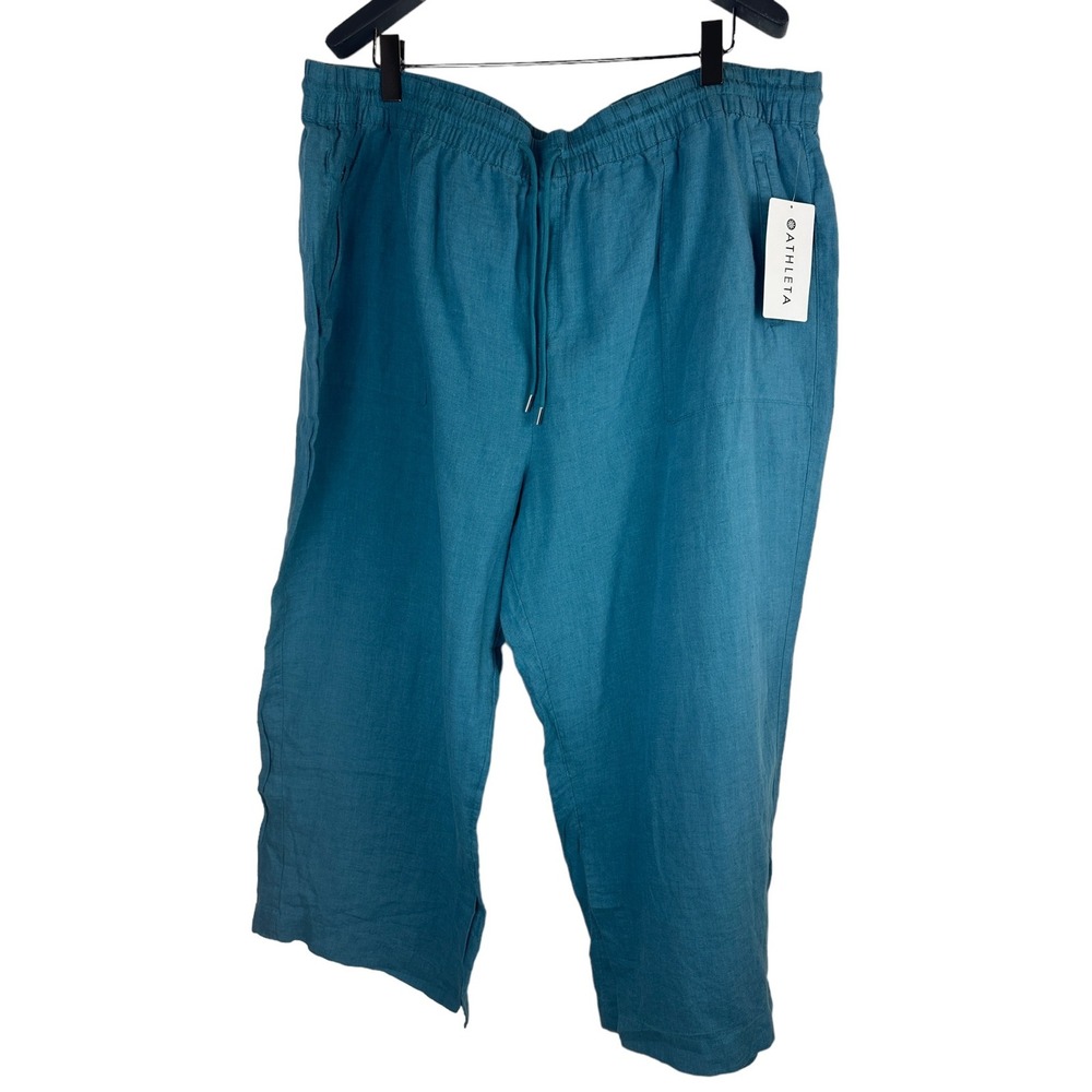 NWT Athleta Retreat Linen Wide Leg Pant Teal Blue/Green Women's Plus Size 26 - Picture 3 of 16